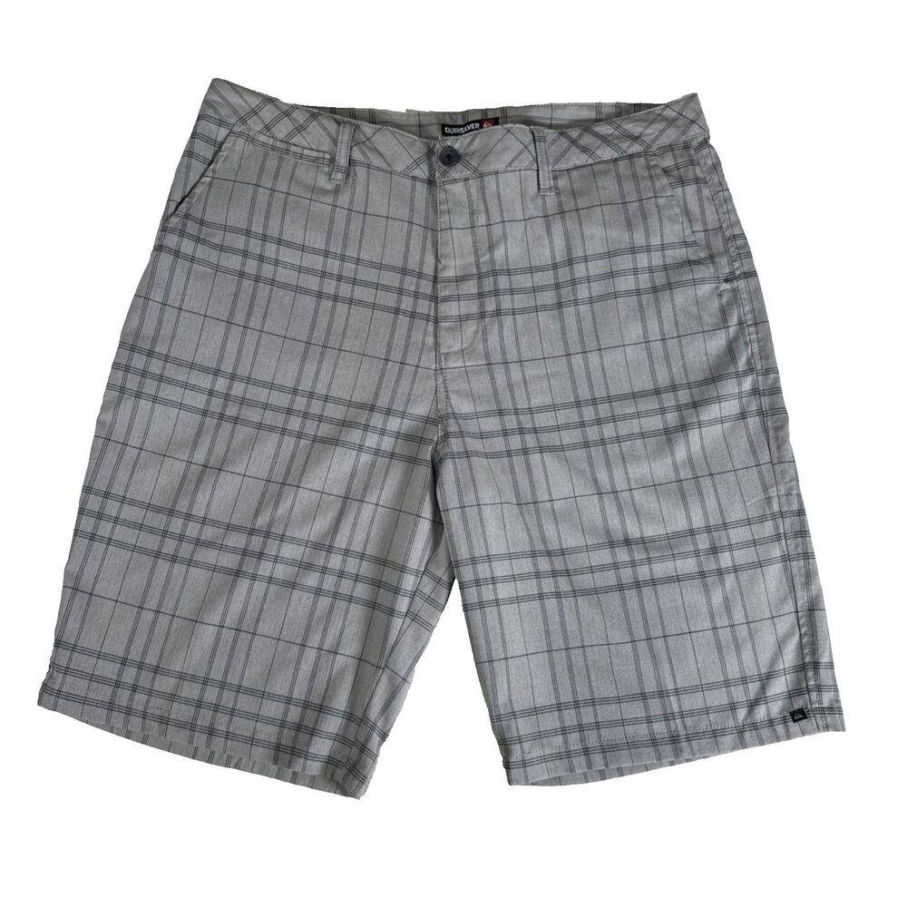 Quiksilver Mens Plaid Walk Shorts Size 40 Grey Checkered Stretch Chino Shorts